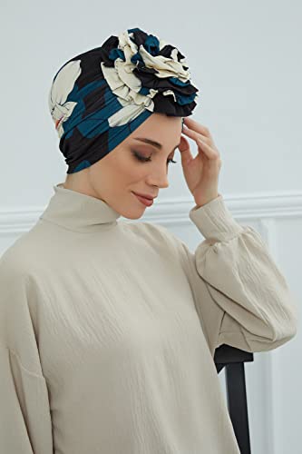 Aisha's Design Instant Turban Head Wraps For Women Pretied Hijab Scarves, Rose Detail