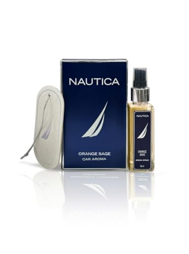 Image of NAUTICA Luxury Car Fragrance Spray with Hanging Tag Card | Orange sage | 50ml premium Car Air Freshener | 300+ Sprays | Long Lasting Car Freshener | Car Odour Remover