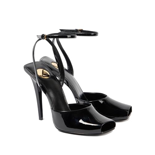 THESHY Womens Sandals Square Open Toe Stiletto High Heels Leather Ankle Strap Sandals Peep Toe Backless Buckle Dress Party Fashion Shoes for Women