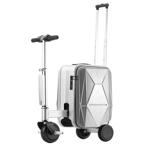 Electric Suitcase - 20 L Rideable Suitcase for Adults, Load 242 LBs, One-Button Telescopic + Speed Adjustment, Mileage 8-10 KM, Removable Battery, Electric Luggage for Business, Travel,Silver