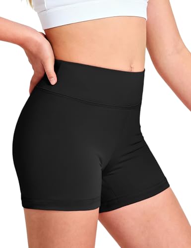 Somaibo Girls Dance Shorts Kids Bike Gymnastic Volleyball Cartwheel High Waisted Short for Youth 11-12 Years Black