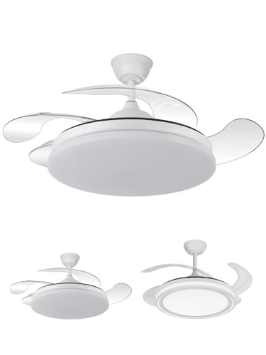 JARDIN202 - Ventilador de Techo LED con 4 Aspas 3500-4000-6500K Temporizador, 6 Velocidades, Aspas retráctiles | Zahara (Blanco)