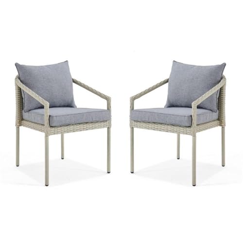 Windham Outdoor Wicker Chairs, Light Gray Frame with Dark Gray Cushions, Weather-Resistant, Set of 2, Comfortable Patio Seating, Lightweight and Sturdy Construction for Porch and Garden - Image 6