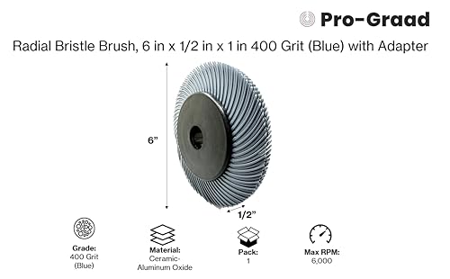 Image of Radial Bristle Brush, 6 in x 1 /2 in x 1 in 400 Grit (Blue) with Adapter, Type C Curved Bristle (Pack of 1)