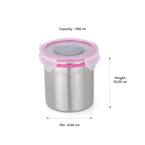 STEELLOCK Stainless Steel Airtight Container with Lid | Leakproof, BPA-Free | Multipurpose Food Storage Containers/Tiffin/Dabba for Office, School & Kitchen | SL-1203-set of 2, 500ml each, Pink