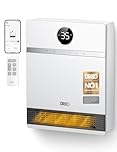 Dreo Smart Electric Wall Heater, 28dB Silent Ceramic Space Heaters for Home, Low Energy, 30° Oscillation, Adjustable Thermostat, 24H Timer, IP24 Wall Mounted for Bedroom, Works with Alexa