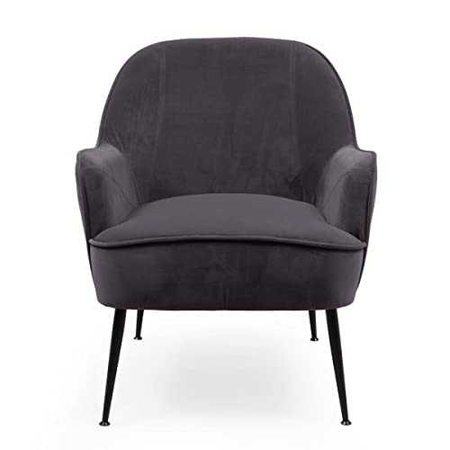 Homely - Butaca descalzadora RUMA | diseño Moderno | Salón, Dormitorio, salita, despacho | de 66x66x80 cm | Patas de Metal Color Negro | tapizada en Tela Terciopelo Color Gris