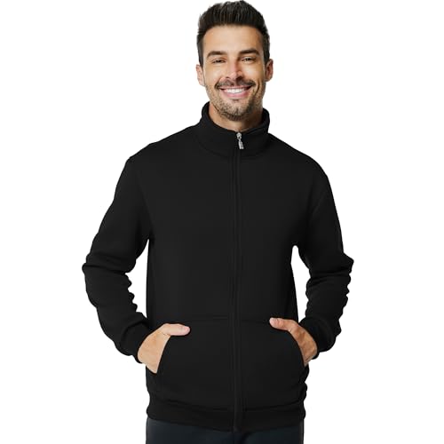 Men's Fleece Full Zip Up Sweatshirt Casual Lightweight Long Sleeve Mock Neck Jackets with Pocket2