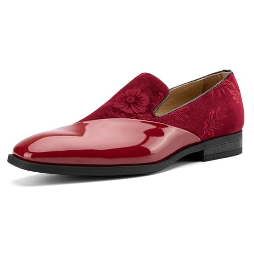 Image of JITAI Men's Velvet Loafers Classic Patent Leather Tuxedo Dress Shoes for Weddings Formal Events Stylish Comfortable Slip-Ons for Men