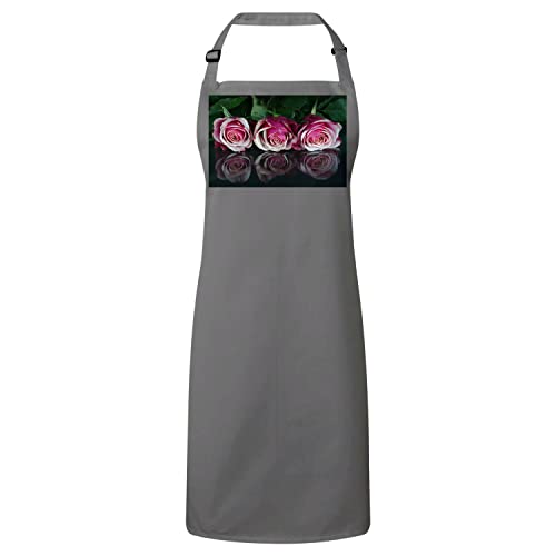 Tablier cuisine premium anti-taches gris à motif de roses pour cuisiner proprement