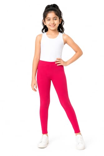 Image of BODYCARE Girls Cotton Stretch Leggings, Elastic Waist Ankle Length Leggings for Kids, Soft