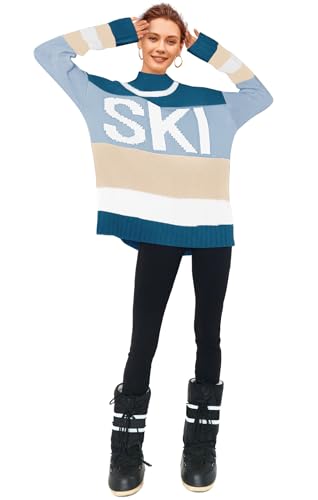 Image of Yousify Womens Sweaters Fall 2025 Oversized Color Block Ski Sweater Crewneck Winter Tops S-2XL