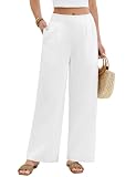 PASUDA Pantalon Fluide Femme Été Coton Chic Leger Large Taille Elastique Décontractés en Tissu Confortables Plage avec Poche (Blanc, XL)