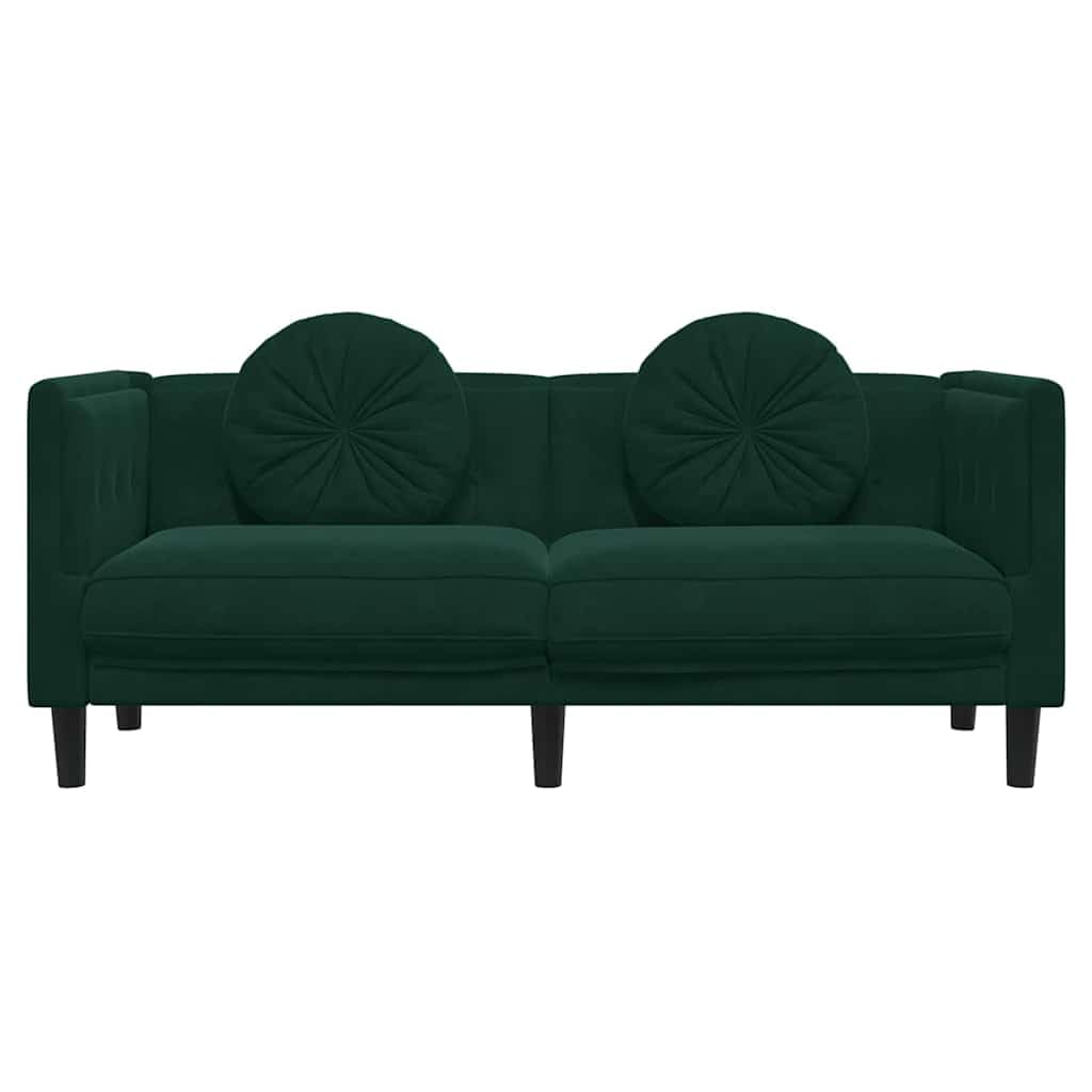 Générique Divano a 2 posti in velluto verde scuro con cuscini, comodo con braccioli e schienale imbottiti, design moderno per soggiorno