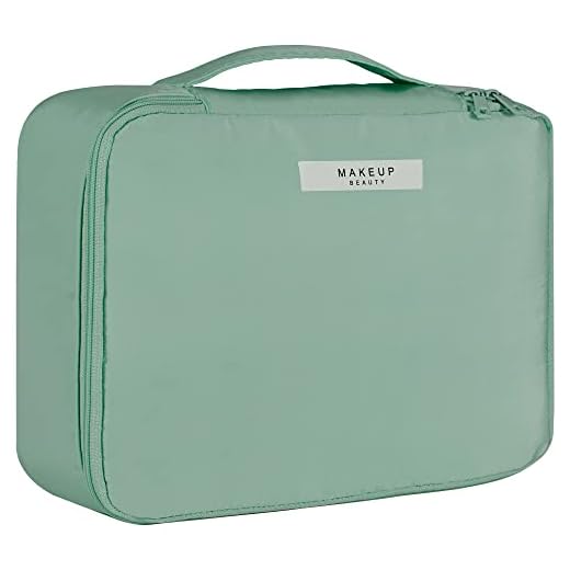 Neceser de Viaje para Maquillaje Portátil Bolsa de Maquillaje Gran Capacidad con Brocha de Maquillaje Compartimentos Impermeable Mujer Bolsa de Aseo Verde