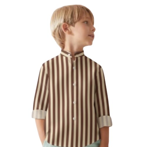 Image of A.T.U.N. (ALL THINGS UBER NICE) Boys 100% Cotton Band Collar Shirt | Soft Fabric with Button Front Style & Roll-Up Sleeves | Comfortable Casual Kids Shirt