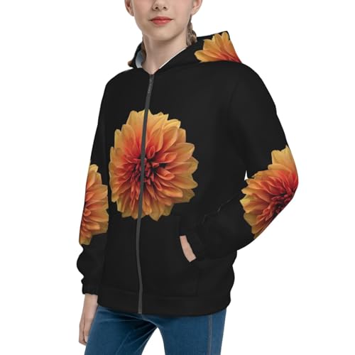 Orange Dalia Kids Pullover Hoodies Boys Zip Up Sweatshirts Girls Athletic Clothes with Pocket