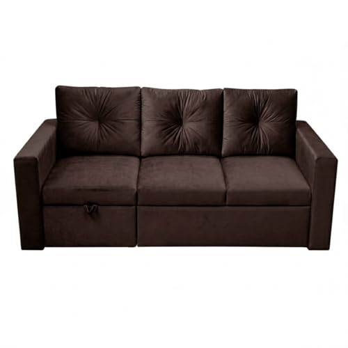 Image of FURNY Tira 4 Seater LHS Lounger Sofa Cum Bed (Dark Brown) with Pull-Out Function | Luxury Velvet Suede Finish | Durable Comfort | Ideal for Living Room