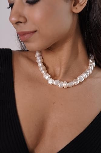 Image of OVANA Pearl Necklace | Fitted With Silver Lock | Statement Necklace | Gifts for Girlfriend | Gift for Sister, Bhabhi | Gifts for Women and Girls | Gift for Her | 925 Silver Hallmarked Lock