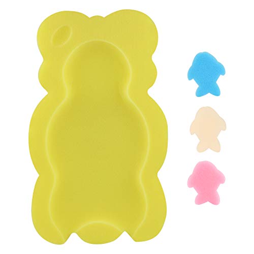 KECUCO Baby Bath Cushion Infant Bath Sponge Bath Mat, Baby Bath Pad Bath Sponge for Toddler Infant Newborn(Yellow-Style4)
