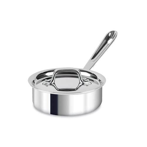 All-Clad D3 3-Ply Stainless Steel Sauce Pan 1 Quart Induction Oven Broiler Safe 600F Pots and Pans, Cookware Silver  