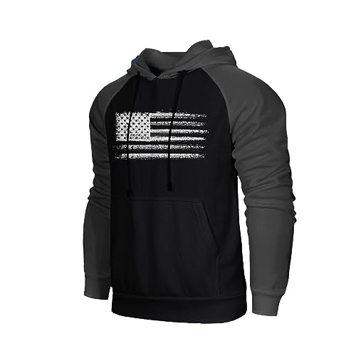 H HYFOL Men's Sweatshirt USA FLAG Patriotic Graphic Polyester Hoodies for Men Pocket Raglan Long Sleeve Sweatshirts