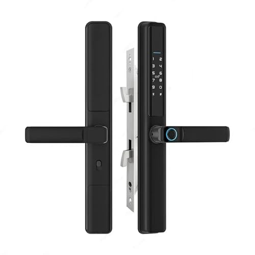 Slim Smart Door Lock, WiFi Digital Lock with Camera, Fingerprint, Password, App Control, IC Card and Key Access, Remote Tuya App, Black