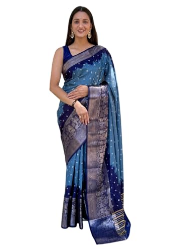 Image of TUSHANA Kalamkari Floral Prints Dola Silk Saree With Rich Zari Border Designer Pallu Attach Blouse Piece