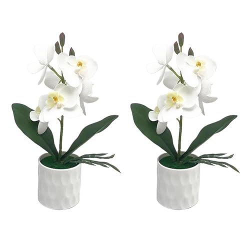 FACAIIO 6 orquídeas artificiales Phalaenopsis en maceta en blanco, morado y amarillo, arreglos florales realistas de plástico, decoración del hogar, oficina o evento, 26 x 14 cm