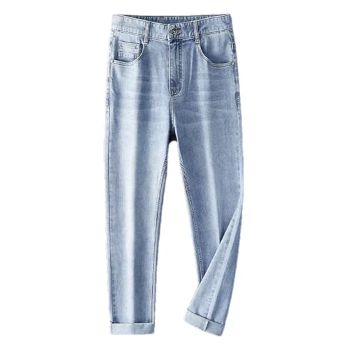 Men's Washed Straight Leg Jeans Spring Summer Mid Waist Light Stretch Denim Pants Casual Fit