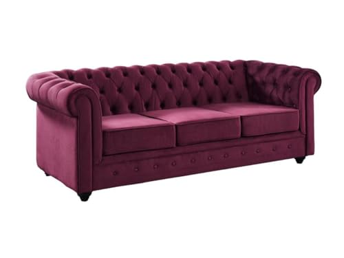 Venta-Unica - Sof√° de 3 plazas Chesterfield - Terciopelo Ciruela