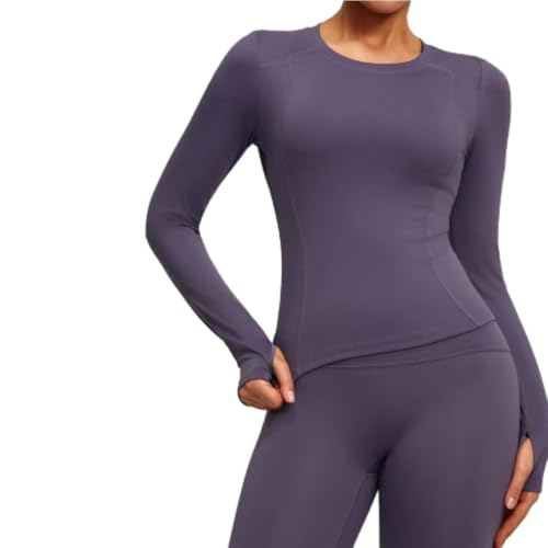 ZERAOKE Women’S Long Sleeve Athletic Compression Shirt Stretch Slim Fit Yoga Running T-Shirt/Top for Gym Training Fitness-Purple-L