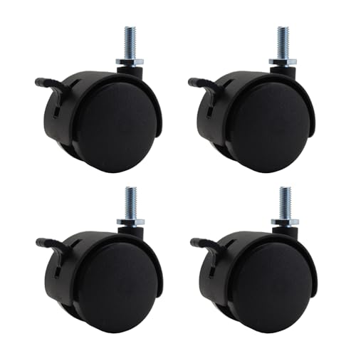 4pcs 1.5 Inch M6 Threaded Stem Swivel Caster Wheels Universal 360 Degrees Rotatable Caster Replacement with Locking Brake for Rolling Small Furniture Desk Cabinet Shelf, Load Capacity 66Lb