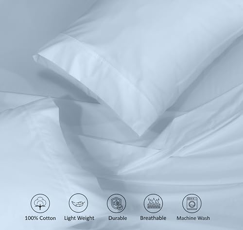 RUVANTI 100% Cotton Twin Sheets Set, 3 Pieces, Soft & Breathable Percale Weave Bedding, Deep Pocket 16", Hotel Standard, Crisp Cool Feel, Durable, Perfect Dyed Bed Sheet, Baby Blue