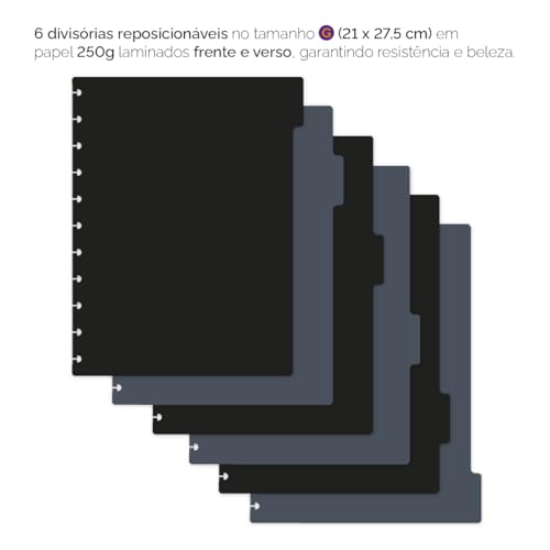 Divisórias Iscool P/Caderno De Disco G Spot Colors Preto e Grafite