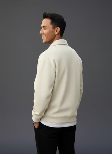 Image of SMOWKLY Men's Half Zip Sweatshirt | Oversized Winter Wear for Men | Mock Neck Quarter Zip Pullover | Full Sleeve Fleece Sweatshirt | Casual Streetwear | Warm Cotton Blend Upperwear for Men
