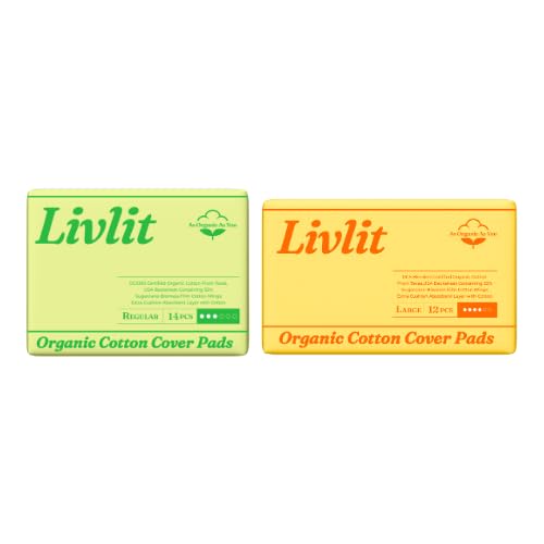 Livlit Organic Cotton Sanitary Pad Bundle – Regular Pads 14pcs + Large Pads 12pcs, Chlorine Free, Unscented, Ultra Absorbent Period Care