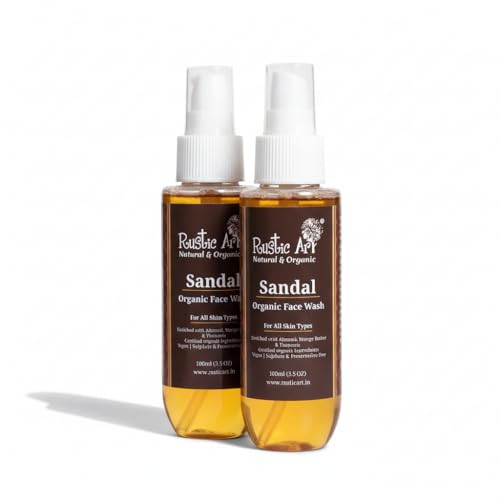 Image of Rustic Art Organic Sandal Face Wash for Detanning | Reduce Acne, Blemishes, Whiteheads | 100ml (Pack of 2) | Reduce Acne, Blemishes, Whiteheads