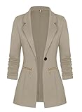 Genhoo Women's Solid Stretch Long Sleeve One Button Front Open Blazer Jacket Light Khaki Medium
