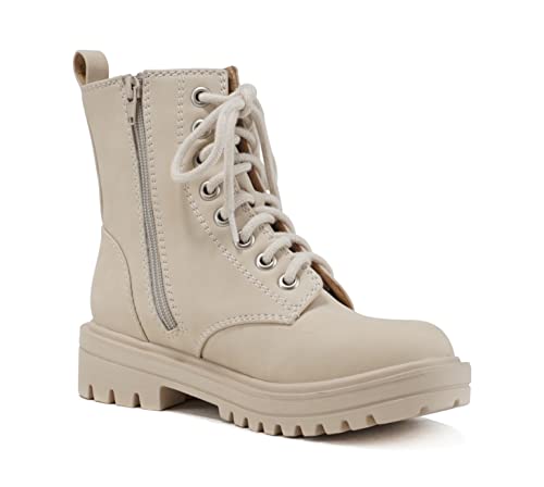 Image of Soda FIRM - Lug Sole Combat Ankle Bootie Lace up w /Side Zipper