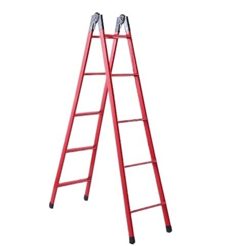 Image of Step Ladder Portable Folding Single-Sided Straight Through Ladder, 2-Meter-high Steel Pipe Telescopic Climbing Ladder(Red)