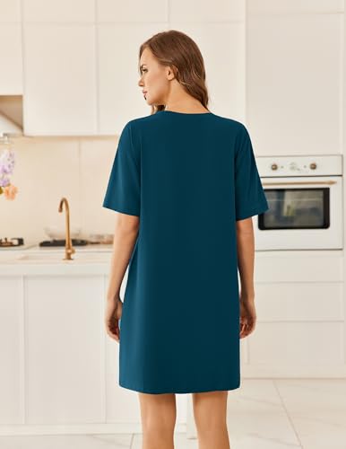 Image of Ekouaer Womens Cotton Nightgown with Pocket Short Sleeve Sleep Shirt S-2XL