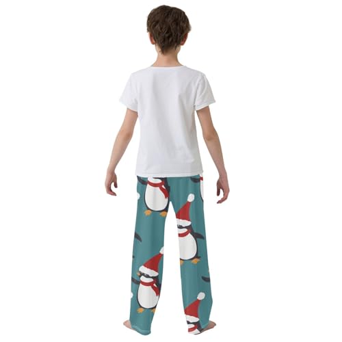 ZZXXB Penguin with Xmas Hat Boys Long Pants Soft Trousers Elastic Waist Kids Lounge Bottoms with Pockets S-XL3