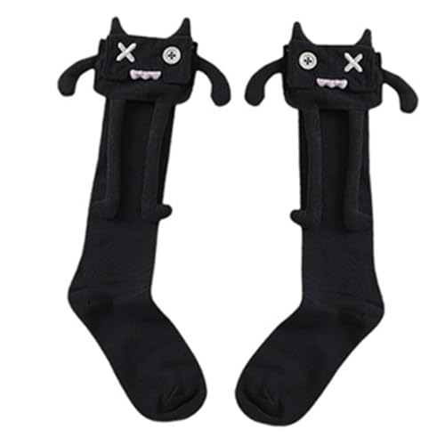 mophrati Calcetines navideños con brazos magnéticos, unisex, de algodón, para regalo de novio, color negro puro, con las manos agarradas, negro, otoño e invierno