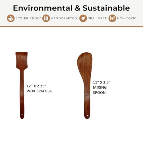 Image of Arc Utensil- Wooden Spatula Ladle for Cooking & Serving - 100% Natural Non-Stick | Handmade Wooden Cooking Spoon (Wok Spatula & Mixing Spoon)