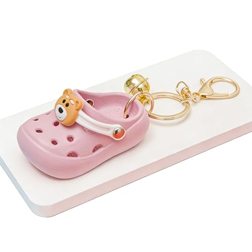 Exodmx Mini Silicone Croc Keychain with Bell Charm Silicone & Alloy Cute Shoe Keyring for Backpack Purse Luggage Decoration-pink