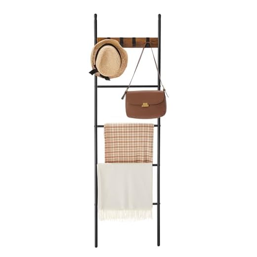 25+Inspiring Balcony Garden Ideas You Need to Try 6 VASAGLE Blanket Ladder, 5-Tier Ladder Shelf, Decorative Ladder with 4 Removable Hooks, Metal Frame, Industrial Style, Rustic Brown and Black ULLS016B01