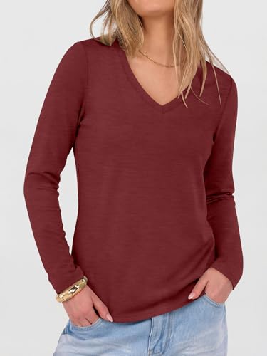 Image of ANRABESS Women's Long Sleeve Shirts V Neck Fall Tops | Soft Comfort Wrinkle Free Tshirts, Basic Tee, Winter Layer Clothing, Business Casual Work Fall Outfits, Travel Daily Wear