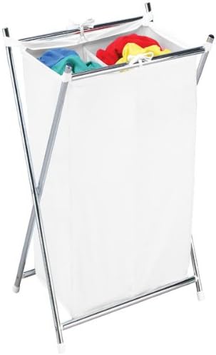 2685 CHRCanvas Folding Steel-Framed Chrome Hamper with Removable Canvas Laundry Bags, Double
