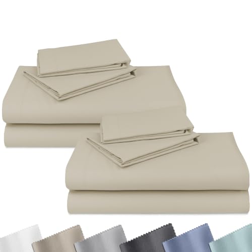 Image of California Design Den 100% Cotton Pack of 2 Queen Sheets Set for Queen Size Bed - Soft Sateen, Deep Pockets, Durable Cotton Sateen Sheets - Beige (Warm Taupe)
